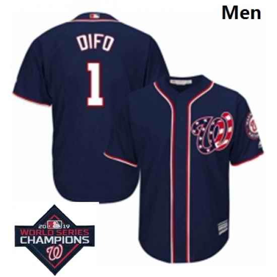 Mens Majestic Washington Nationals 1 Wilmer Difo Navy Blue Alternate 2 Cool Base MLB Stitched 2019 World Series Champions Patch Jersey